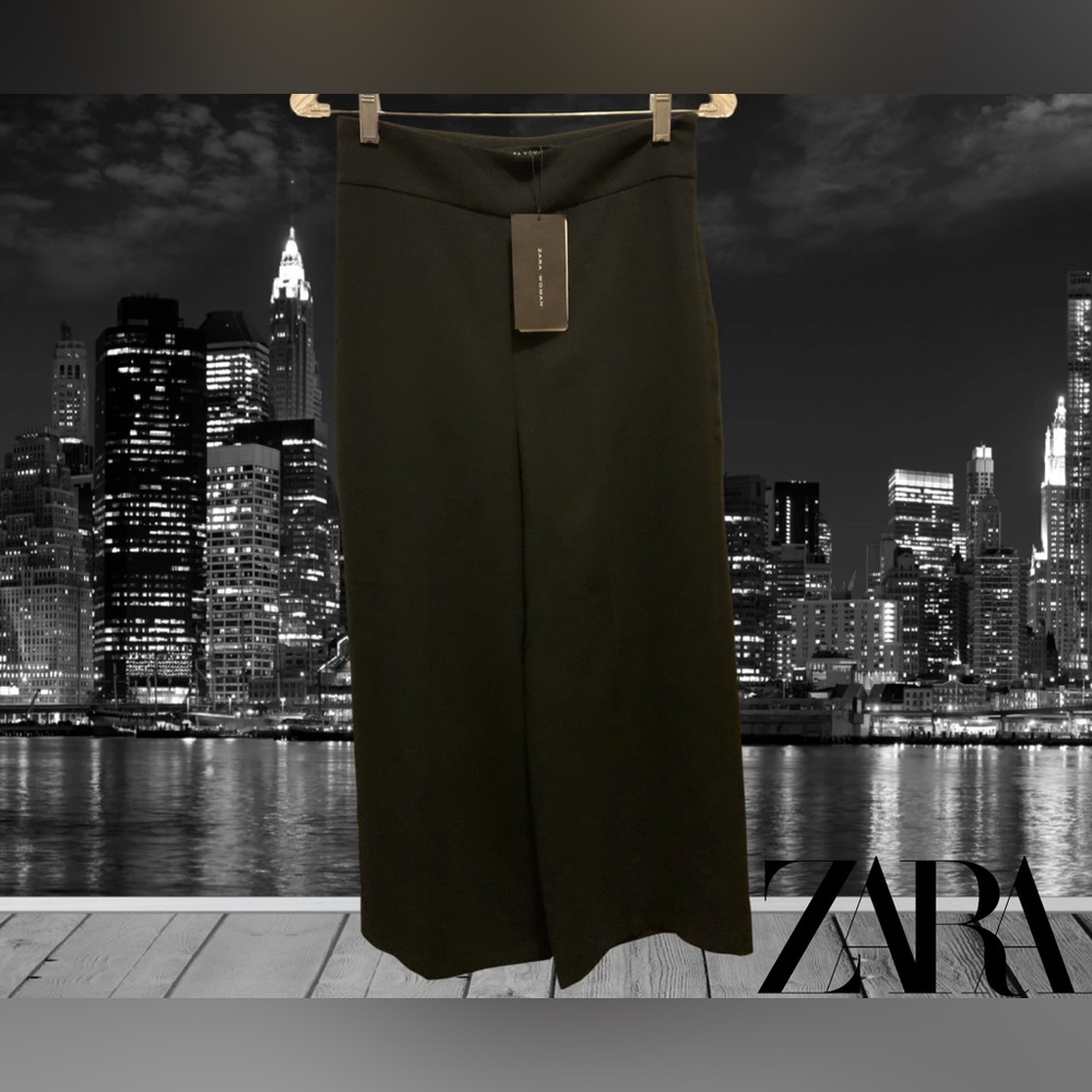 NWT ZARA WOMAN Deadstock Black Pleated Wide Leg Pants Culottes Size S